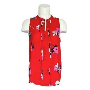 41 Hawthorn Women's Red Breyson Pleated Detail Floral Split Neck Blouse‎ Size S